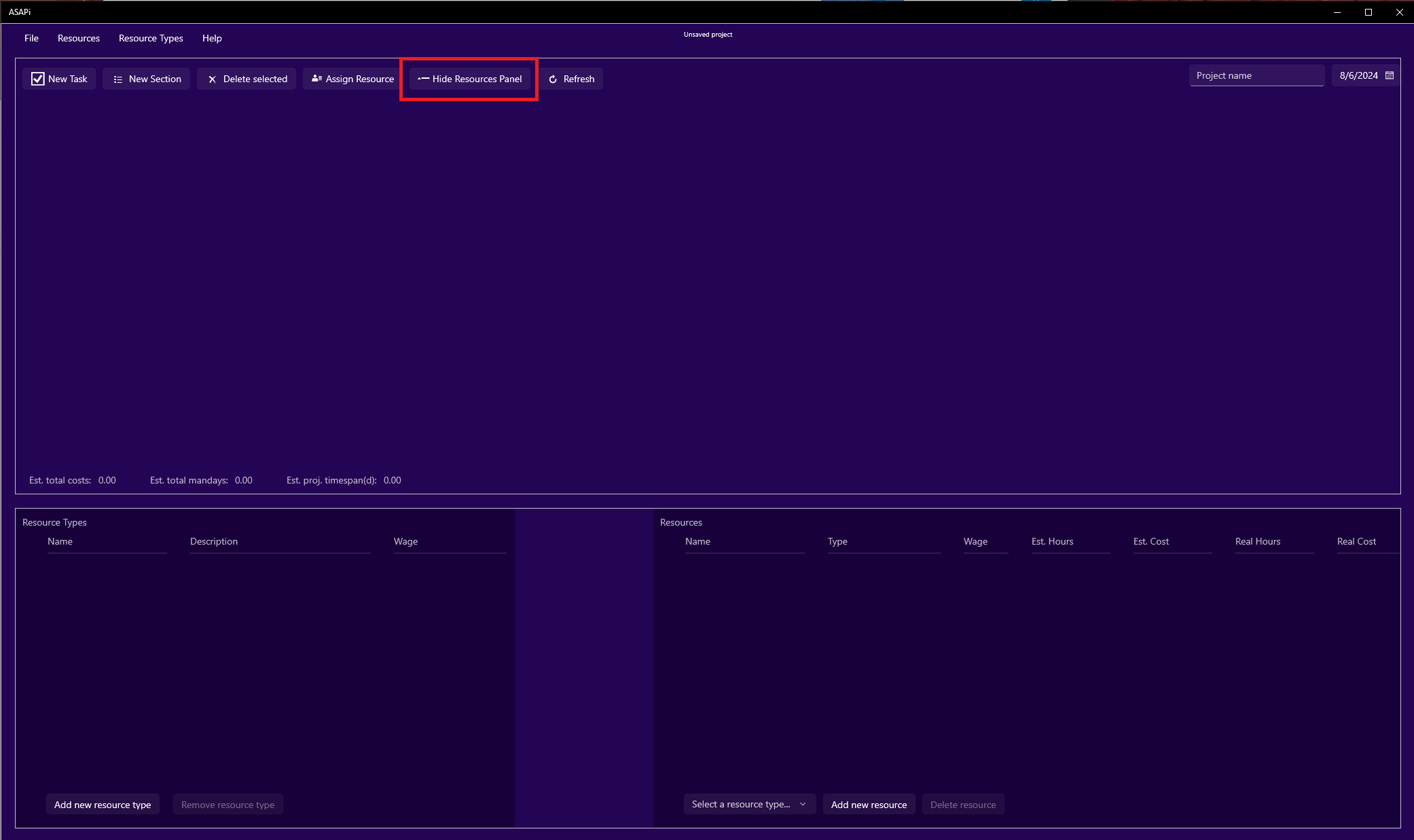 Hiding Resource panel