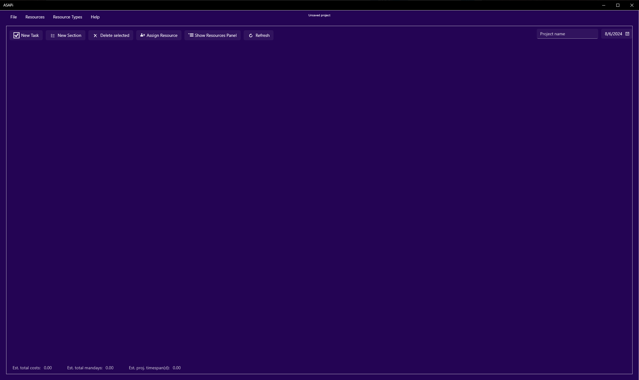 ASAPi with hidden Resource panel