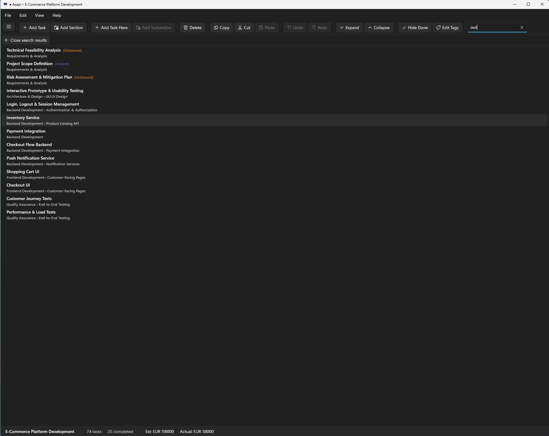 Search with tags
